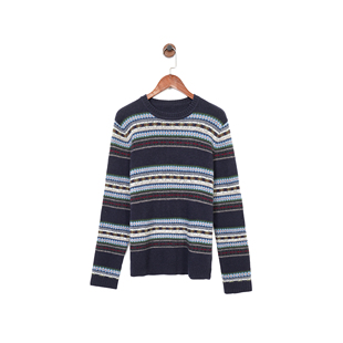 贸易公司样衣 男款 100%羊毛 费尔岛提花圆领套头针织衫毛衣 两款