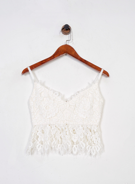 美系轻奢@lexis 女款 白色 蕾丝流苏吊带上衣