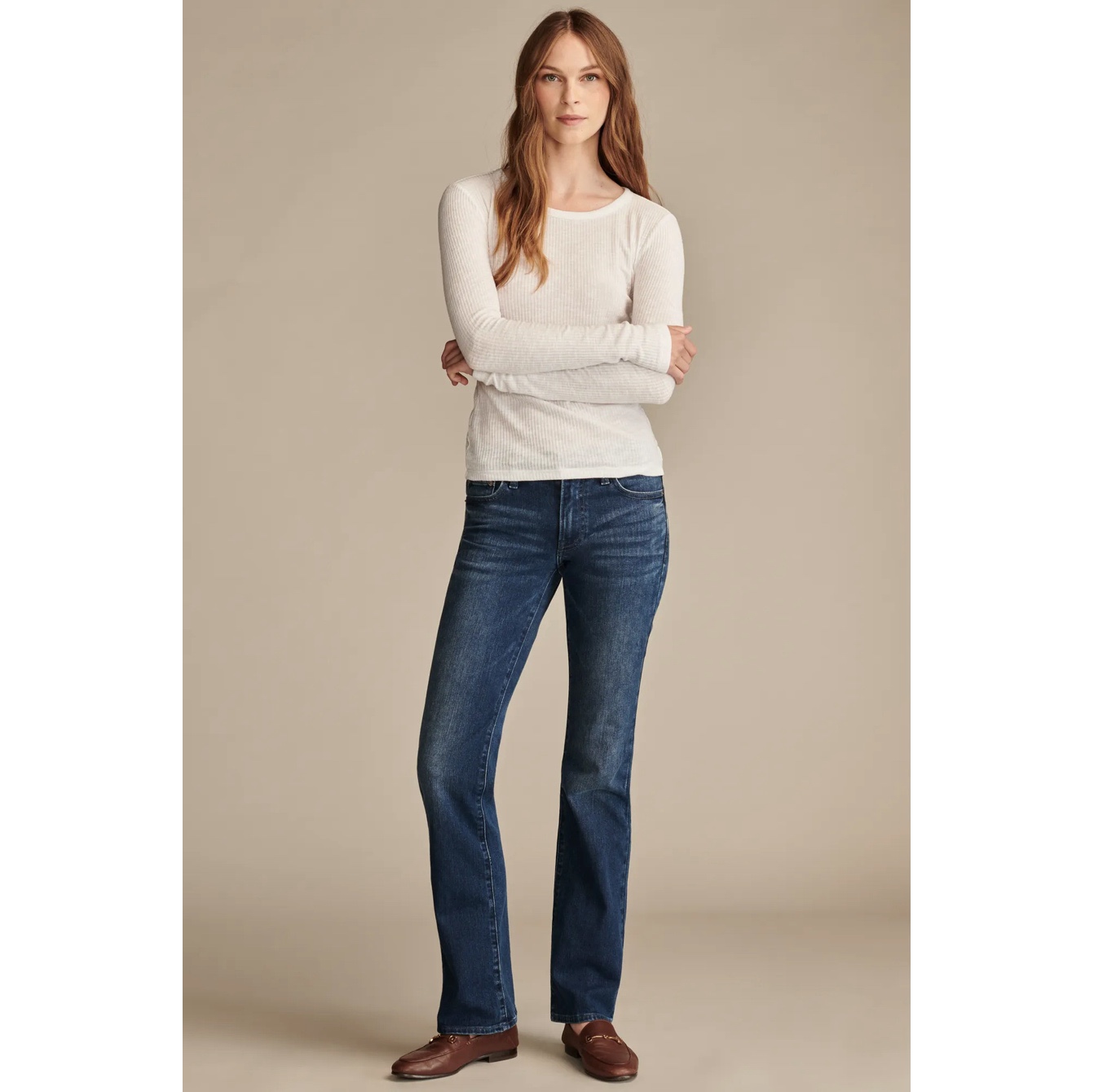 美系中产单宁LB深蓝色中腰靴形裤