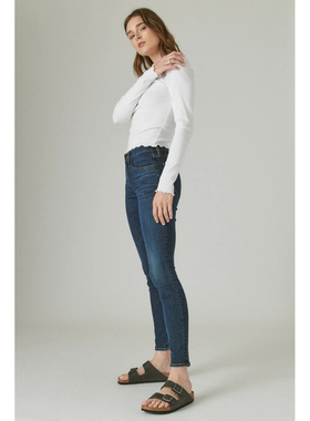 美系复古单宁LB 女款 高弹 ava skinny 蓝色中腰修身九分牛仔裤