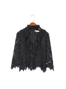 美系轻奢@lexis 女款 黑色 复古蕾丝设计感v领上衣