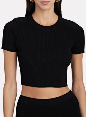 纽约高端1ntermix Katya 公价138$ 短款罗纹弹力修身针织短袖