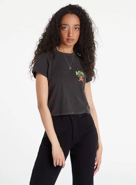 美系街头rvc@ 女款 棉麻 Mushtoo卡通印花圆领短款修身T恤