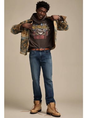 美系复古单宁LB 男款 223深蓝色做旧直筒牛仔裤