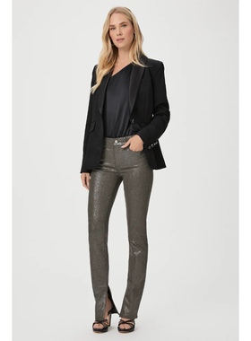 洛杉矶轻奢丹宁PG女款 Constance灰色闪粉高腰修身开叉微喇牛仔裤