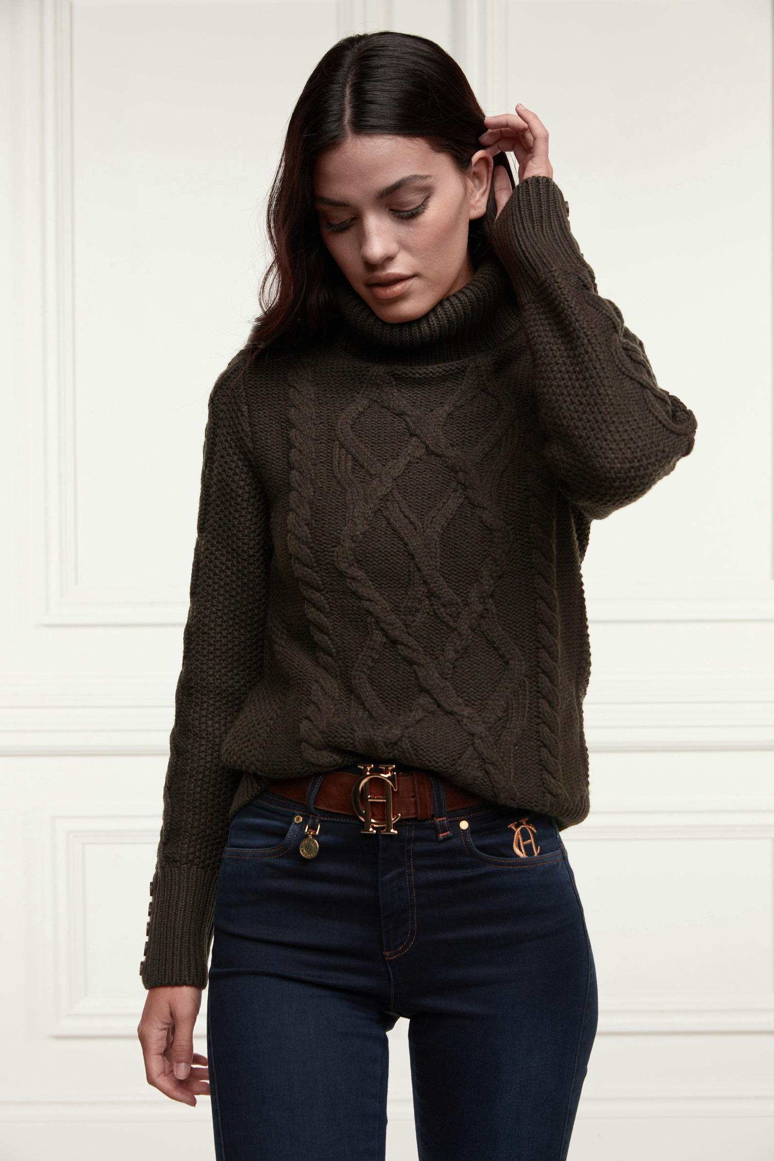 英伦hc 女款 cortina羊毛扭绳扣饰高领针织衫毛衣老钱风