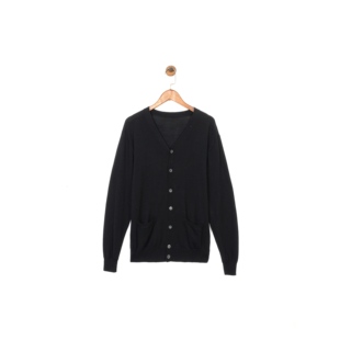 贸易公司样衣 女款 100%羊毛 黑色V领口袋休闲针织开衫