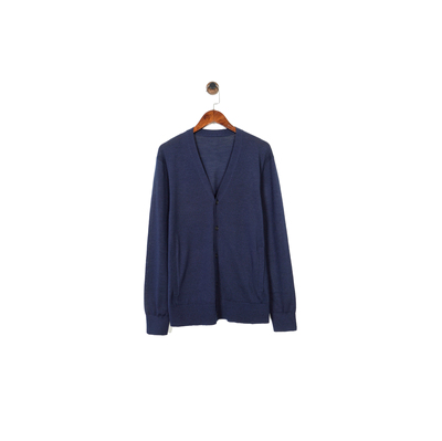 藏蓝色V领长袖口袋针织开衫