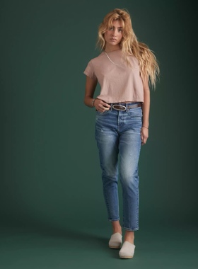 美系小众AE 女款 高端线复古线1977MOM蓝色磨损水洗牛仔直筒裤