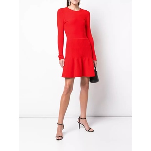 华裔纽约设计师J·W 女款 网眼提花长袖针织连衣裙 大红色