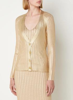 英伦轻奢TB 女款 Gerty Foil-print涂层罗纹弹力修身针织开衫