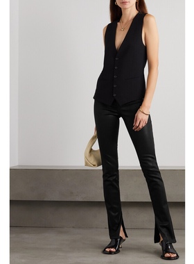 洛杉矶轻奢丹宁PG 女款 Constance黑色涂层高腰修身开叉牛仔裤