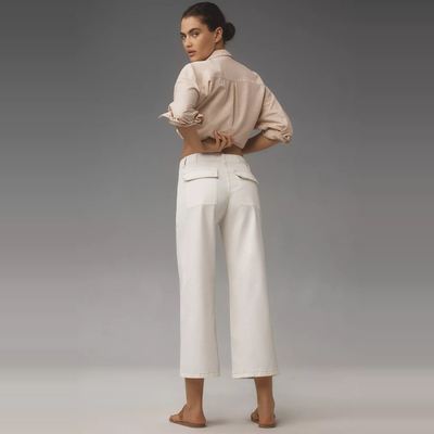 水洗做旧弹力高腰直筒休闲阔腿裤