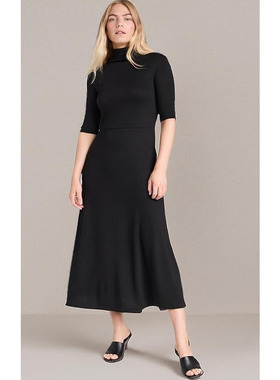 美系轻奢极简VC女款$225 人造丝 Elbow高领五分袖收腰连衣裙 两色