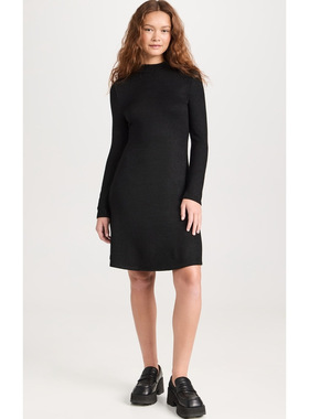 美系轻奢极简VC 女款$225 人造丝罗纹立领长袖高腰短款针织连衣裙