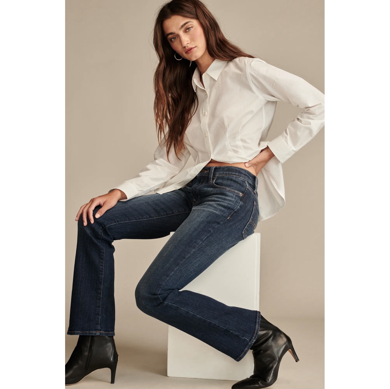 美系中产单宁LB深蓝色中腰靴形裤