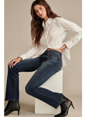 美系复古单宁LB 女款 sweet深蓝色中腰靴形牛仔裤