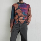 男款 Marsh Marigold 英伦色彩 棉质圆领套头花纱针织衫 毛衣