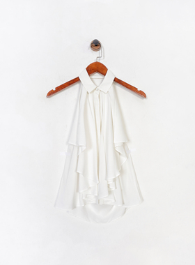 美系轻奢@lexis 女款 白色 真丝雪纺垂感挂脖露背上衣