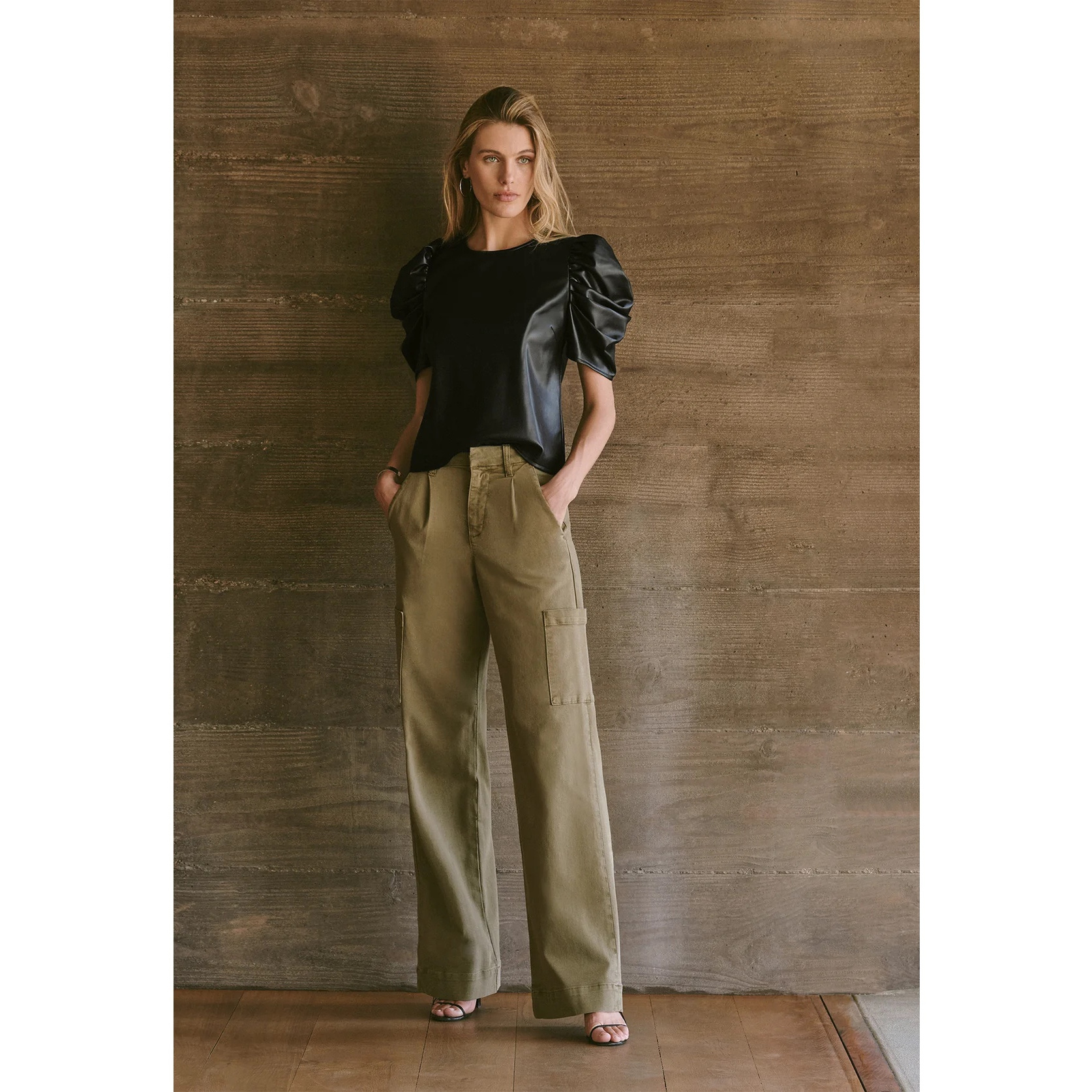 洛杉矶j*e's斜纹褶饰工装阔腿裤