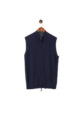 美系一线高端时装CR*MI*UX 100%羊毛藏蓝色立领拉链无袖开衫