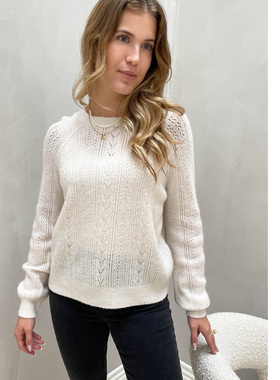 丹麦极简Vil@ tatou扭花镂空插肩袖圆领长袖薄款针织衫毛衣 两色