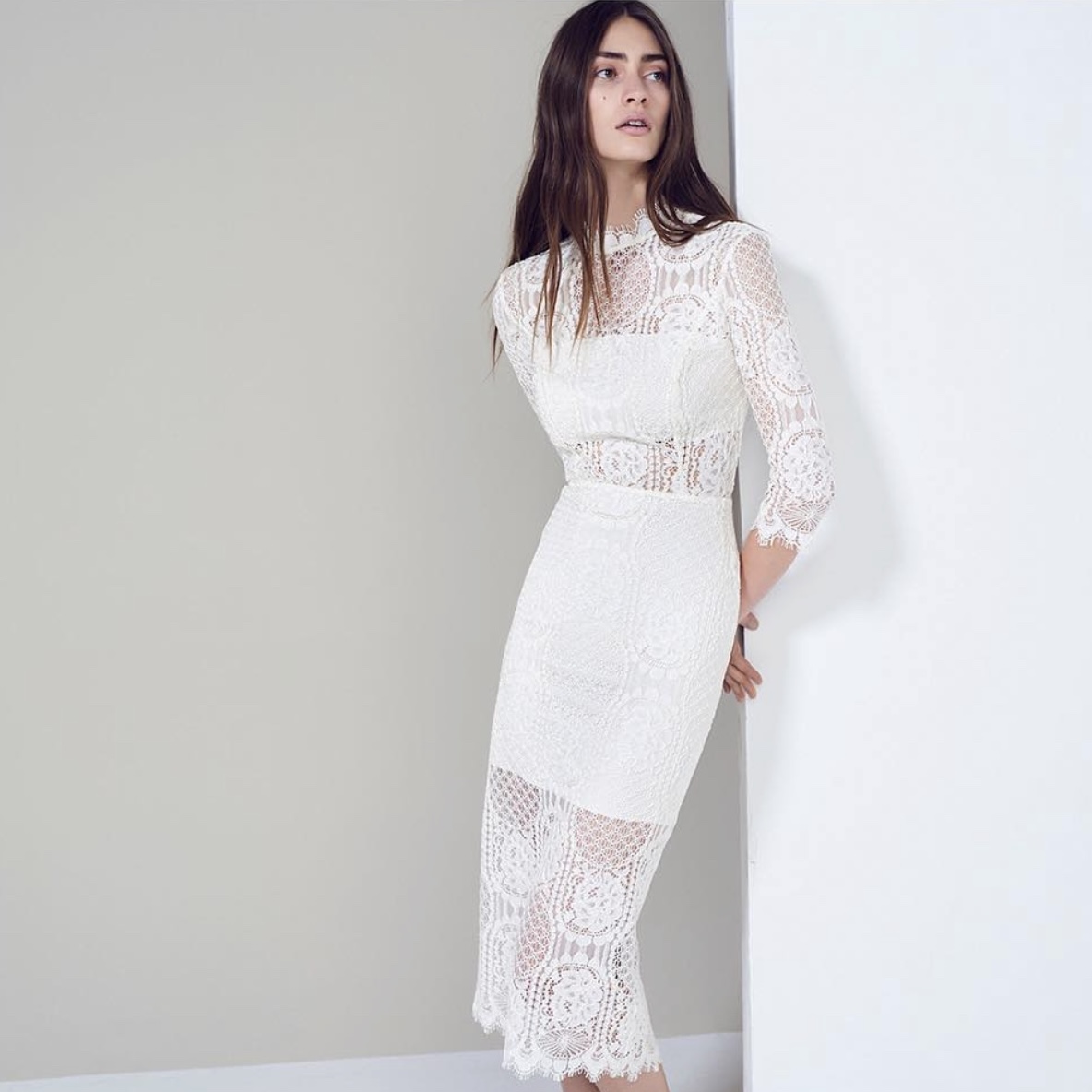 美系轻奢@lexis白色蕾丝连衣裙