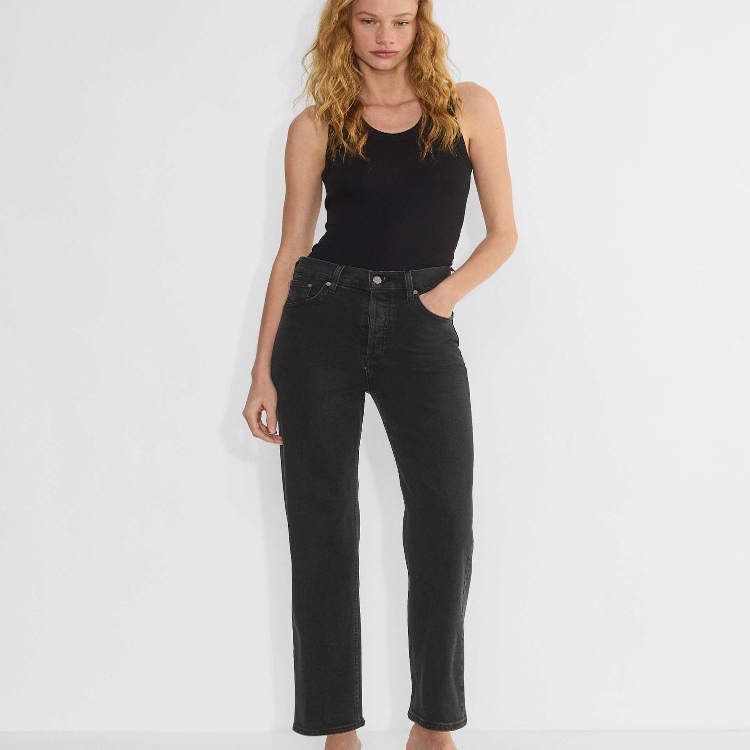 Arlo黑色高腰弹力直筒牛仔裤