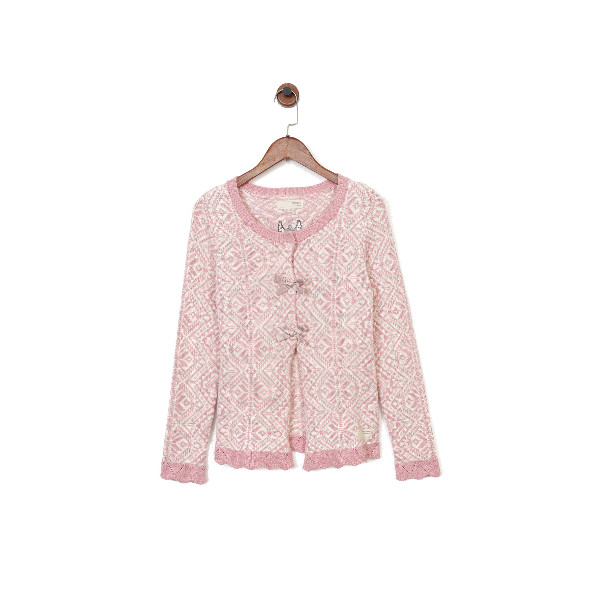 斯德哥尔摩0DD M*11Y 北欧波西米亚 棉质 粉色嵌花蝴蝶结针织开衫