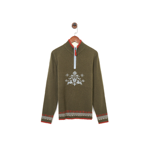 贸易公司样衣男款100%羊毛复古麋鹿费尔岛嵌花半高拉链套头针织衫