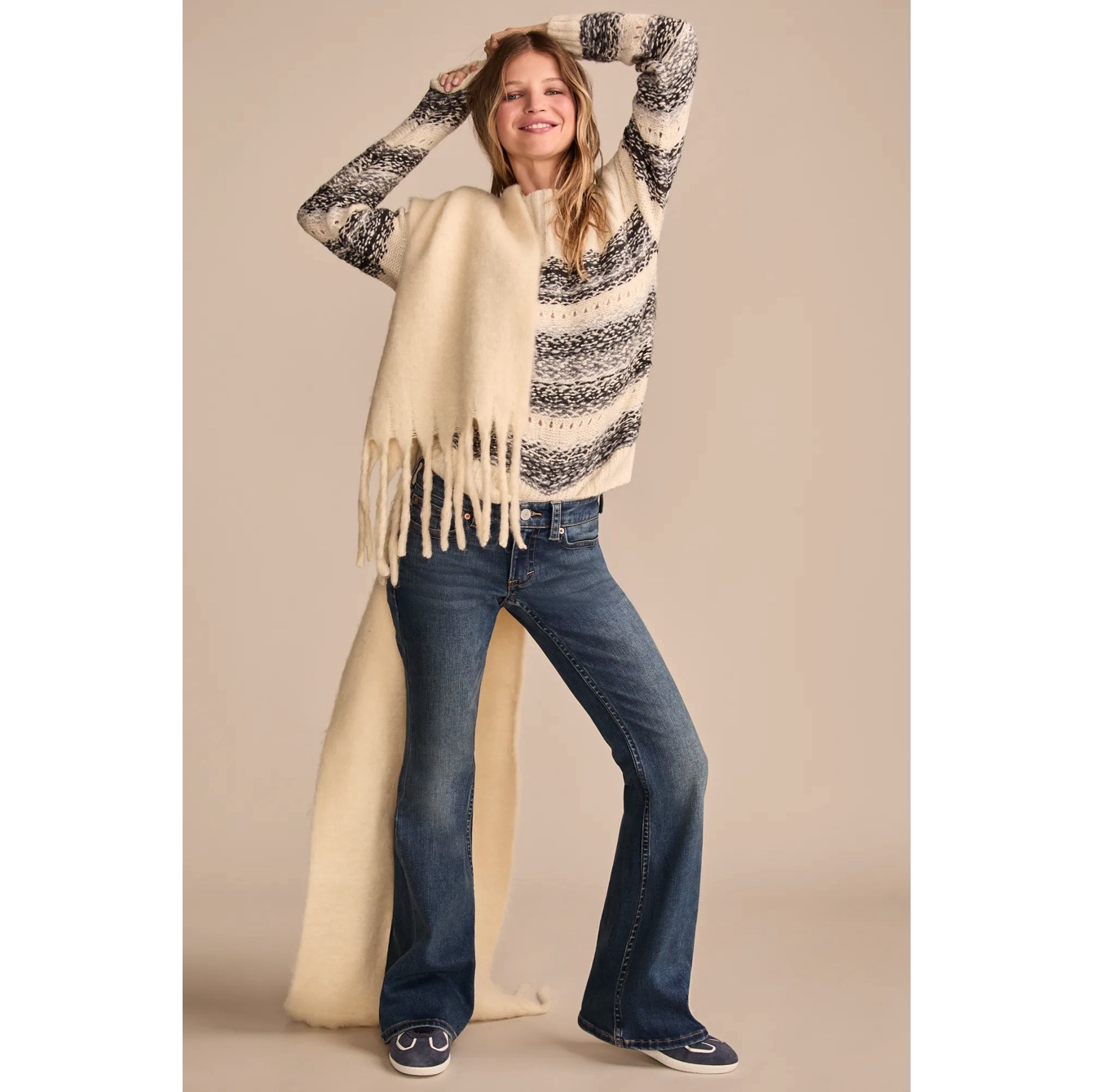 美系单宁LB蓝色低腰修身喇叭裤