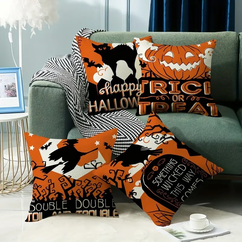 亚马逊跨境爆款万圣节抱枕套女巫亚麻印花抱枕节日搞怪沙发靠垫