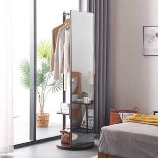 实木穿衣镜全身镜落地镜家用试衣镜子铜素可旋转移动带挂衣架