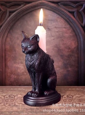 跨境新款创意万圣节哥特式猫咪烛台桌面装饰品家居树脂工艺品