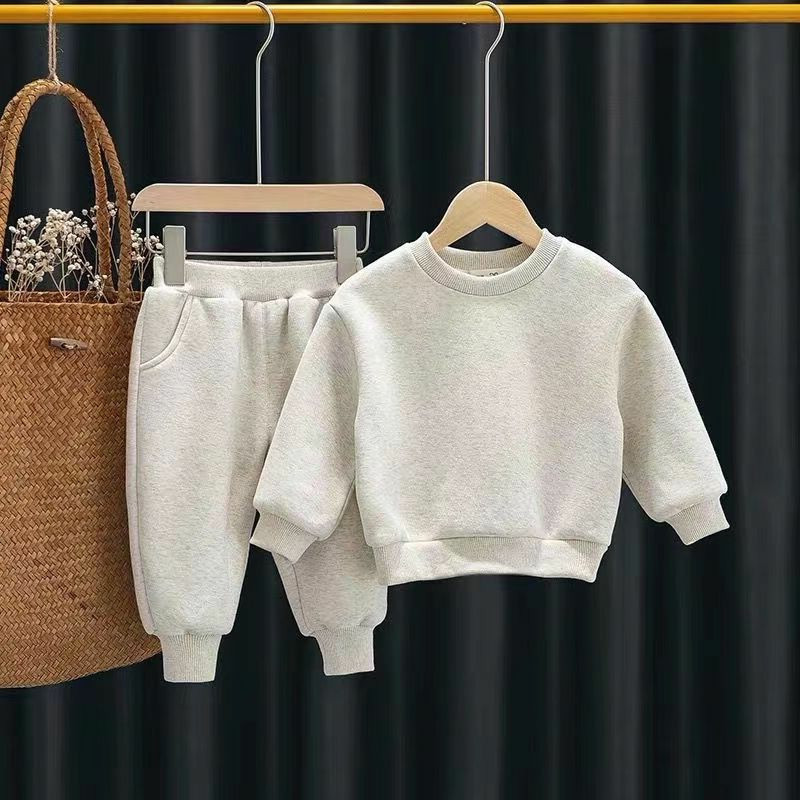 冬季男女童套装宝宝洋气儿童个性潮韩版纯色加绒卫衣运动裤两件套