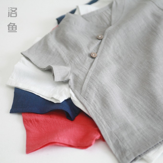 孩童中式亚麻复古汉服短袖T恤衫