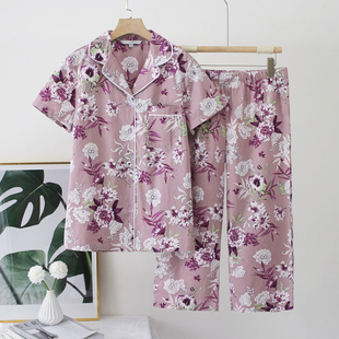 外贸剪标棉绸睡衣套装女夏2026断码短袖中裤水墨画清新家居服特清