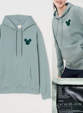 外贸H家卫衣女春秋冬季内薄绒大码套头连帽200多斤宽松草绿色外套