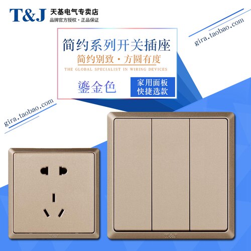 天基简约86型鎏金色墙面开关插座