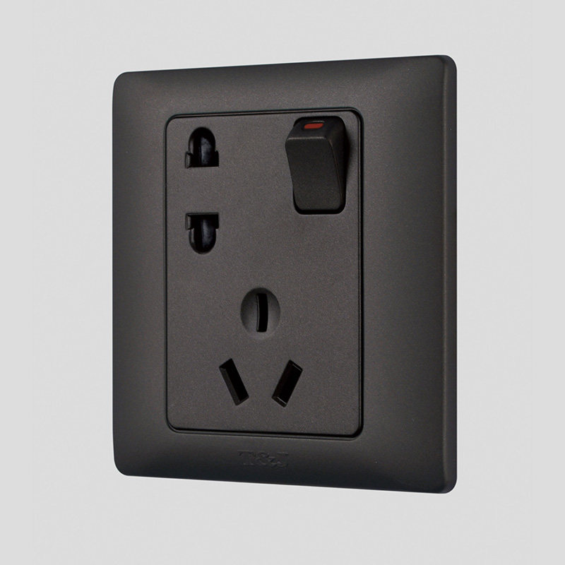 tj天基超薄雅致系列86型单双控开关五孔电源电脑插座面板 哑黑色