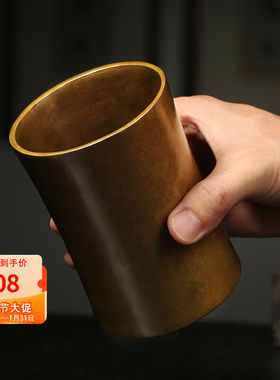 弘梅青铜素面笔筒创意简约毛笔笔筒文房四宝礼品办公笔筒铜器摆件