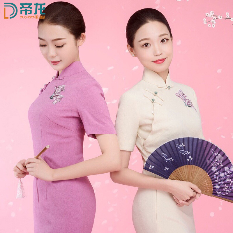 南航空姐制服职业套装女夏旗袍裙礼仪会所迎宾酒店前台工作服定制