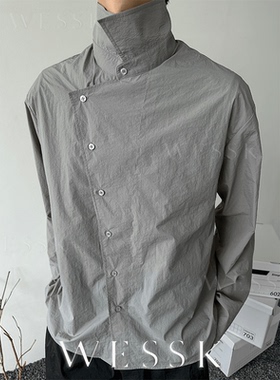 WESSK 夏款斜扣不规则设计感小众衬衫百搭休闲长袖宽松防晒衣男潮
