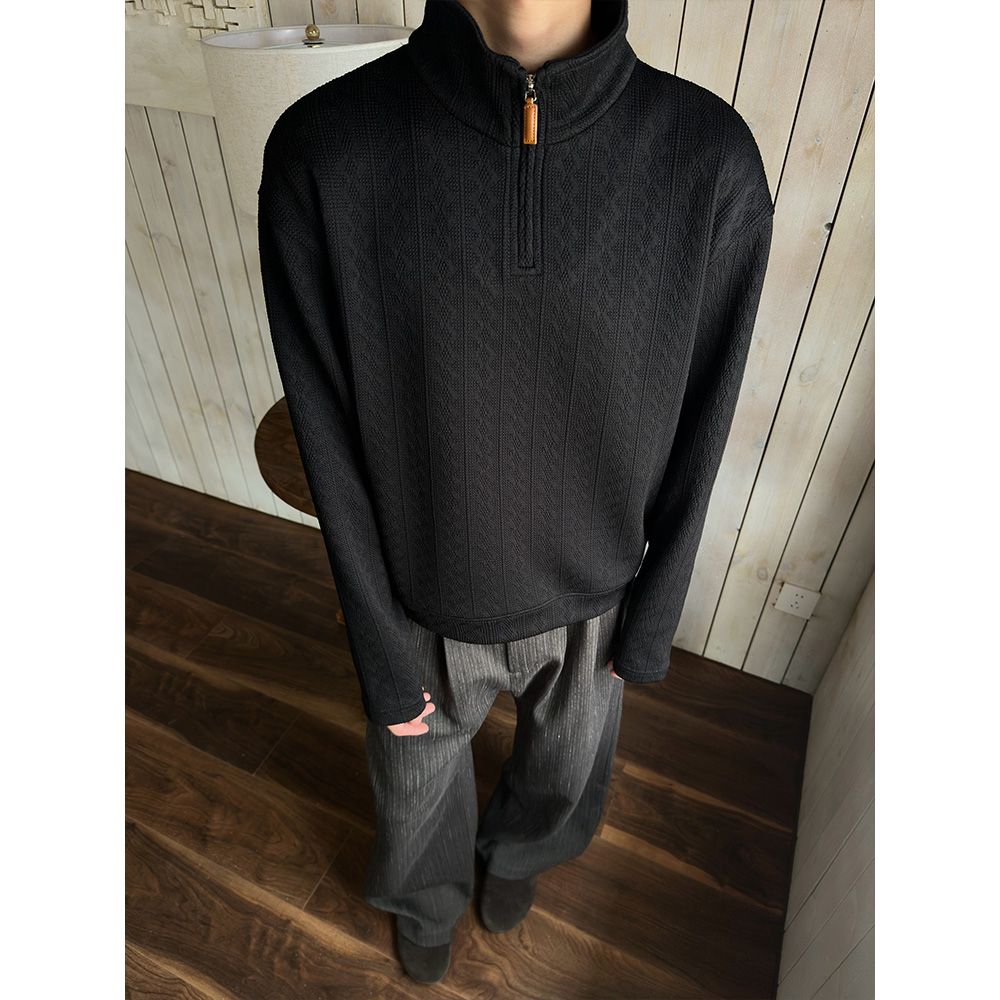 WESSK420克重磅大麻花肌理半拉领抗起球Cleanfit慵懒百搭情侣男女