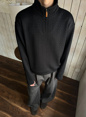 WESSK420克重磅大麻花肌理半拉领抗起球Cleanfit慵懒百搭情侣男女