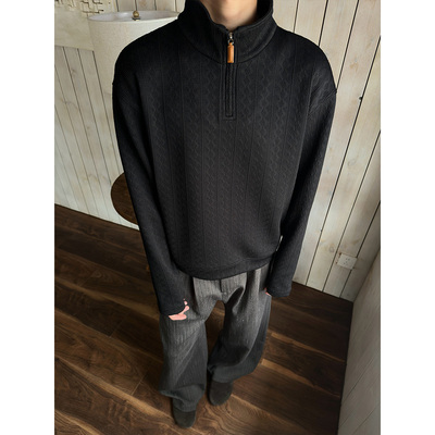 WESSK420克重磅大麻花肌理半拉领抗起球Cleanfit慵懒百搭情侣男女