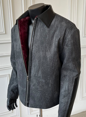 WESSK暗潮蟒3.0仿兔毛加厚宝塔蛇纹加厚翻领正肩夹克冬季外套男