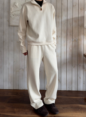 WESSK420克重磅抗起球麻花肌理秋季时尚休闲裤宽松情侣直筒卫裤