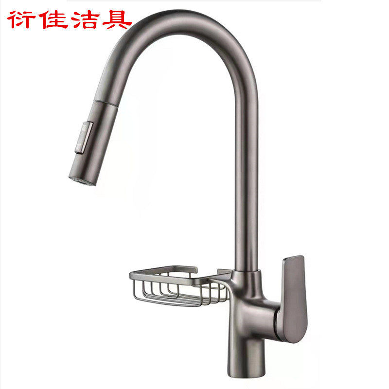 全铜主体洗菜盆枪灰色抽拉冷热水龙头电镀烤漆洗碗池厨房家用龙头