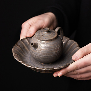 粗陶壶承小号干泡台陶瓷复古茶盘家用茶具托盘中式壶托茶托茶台